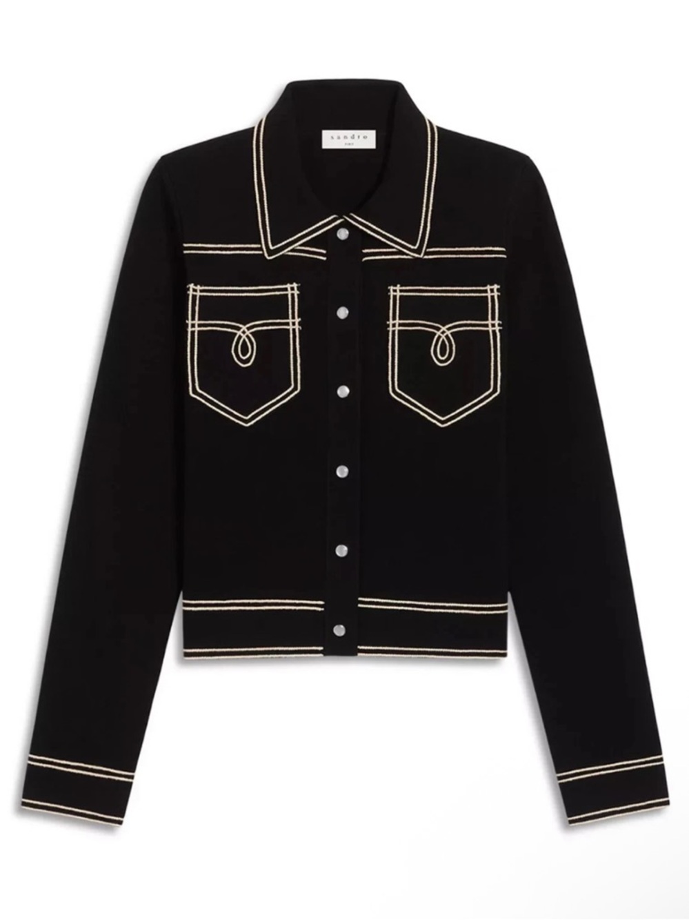 Sandro Aurelien Topstitched Shirt Cardigan Black Western Coat